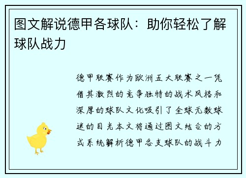 图文解说德甲各球队:助你轻松了解球队战力